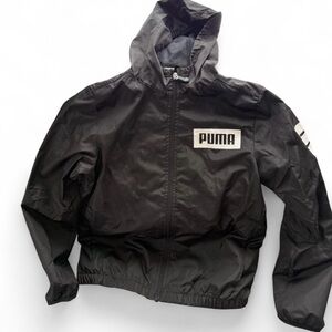 Puma Boys Kids Black Hooded Windbreaker Jacket Size M 10-12